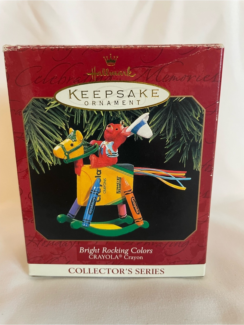 Crayola Bright Rocking Colors Ornament - Red, Yellow, Green, Blue, Orange EUC